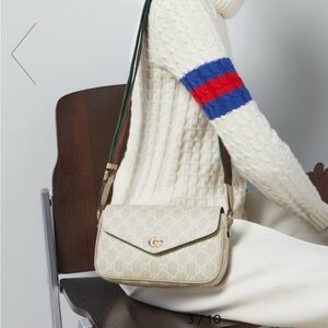 Gucci Beige Crossbody Bag with Gold Accents